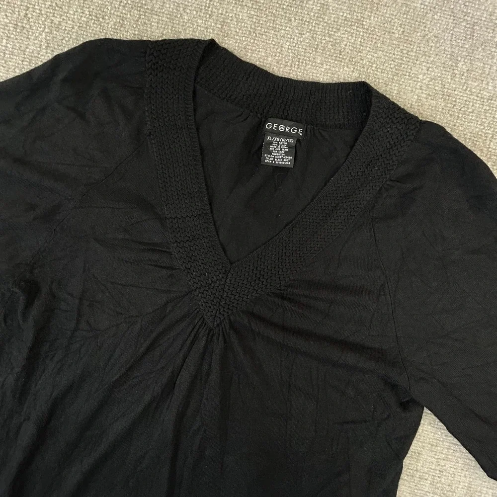 George Tunic Dress Womens XL Black V-Neck‎ Rayon Knit Party Wear Short Sleeve
